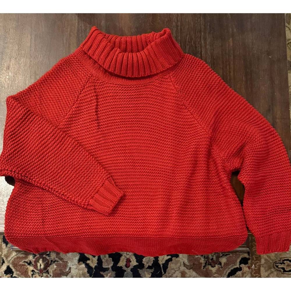 NEW PRETTY PERSUASIONS women's oversized turtleneck sweater in rust orange